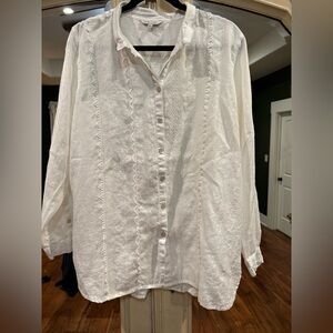 100% Linen Embroidered Button-Front Women's Top